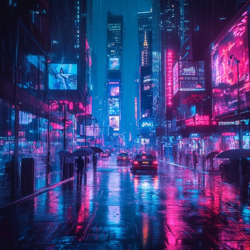 An instrumental track featuring driving synth melodies and heavy electronic beats that capture the energy of a neon drenched cyberpunk metropolis. Pulsating rhythms and futuristic sounds create an exhilarating atmosphere, propelling listeners through a high tech urban landscape alive with possibilities.