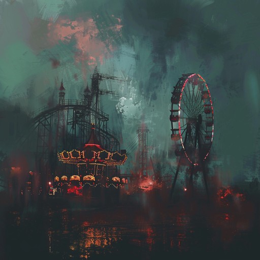 Imagine a twisted carnival at midnight, with eerie lights and distorted music echoing through the air. This composition captures that unsettling atmosphere with a deranged waltz rhythm, dissonant harmonies, and unexpected sonic elements. The melody warps and shifts erratically, creating a sense of unease and disorientation, as if the listener is trapped in a nightmarish funhouse.