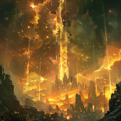 Embark on an aggressively powerful journey where ancient enchanted forces clash in a symphony of wrathful sounds. The electric guitar leads the charge, evoking images of a turbulent, magical battle. The track is dynamic, with crescendos of anger and magic intertwining to create a captivating auditory narrative.