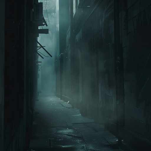A dissonant, eerie guitar melody paired with dark, brooding basslines and sparse, echoing percussion to evoke a sense of foreboding in a desolate urban environment