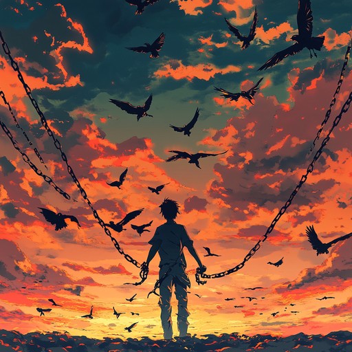 A rousing instrumental piece featuring soaring melodies and dynamic rhythms, ideal for an anime sequence depicting characters striving for freedom against all odds. The music builds with triumphant crescendos, blending orchestral grandeur with electronic elements for a modern twist. Perfect for scenes of heroism, hope, and breaking free from constraints.