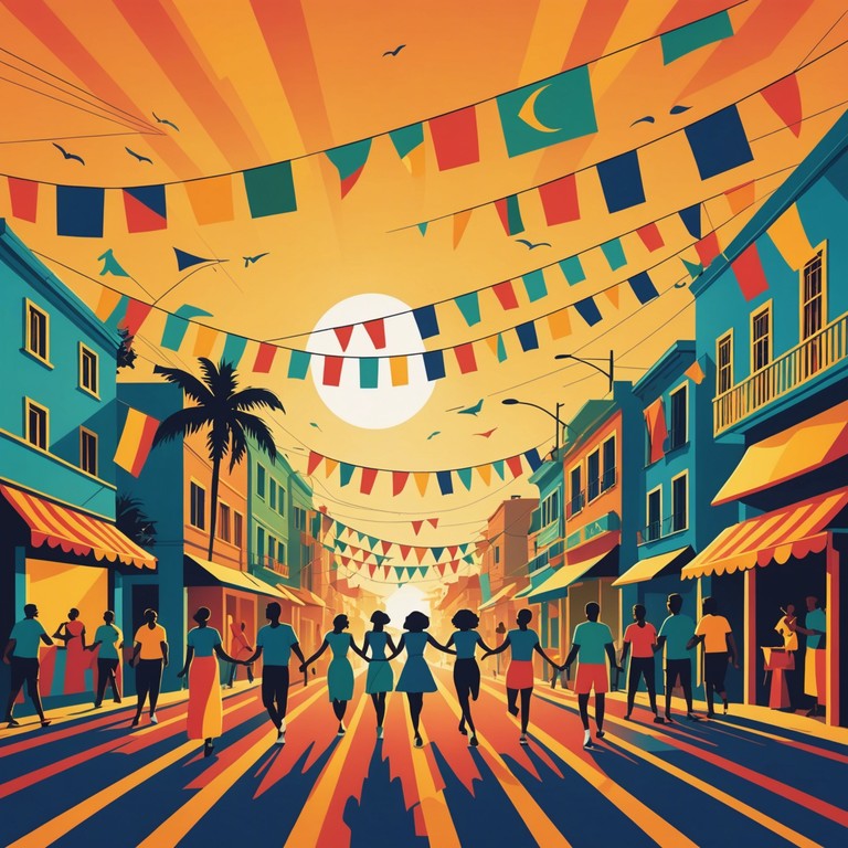 This samba track captures the essence of rio de janeiro’s vibrant street carnivals, blending traditional rhythms with a majestic ambiance. The euphoric beats interlace with sophisticated melodies to illustrate the grandeur of an unforgettable brazilian sunset. The music gradually builds, carrying the listener through a festive evening of dance and celebration