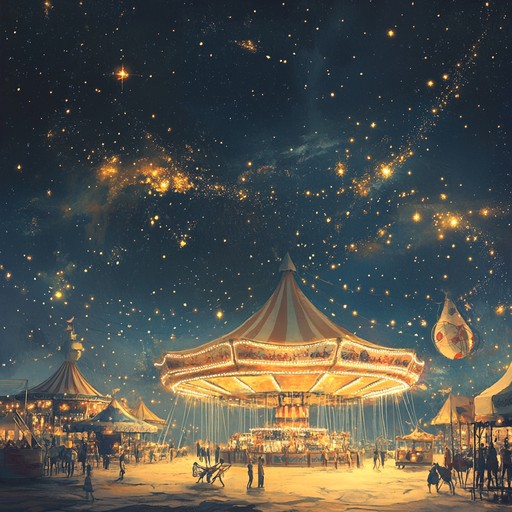 A fantastical expedition through a cosmic circus, laden with dreamlike melodies and playful, surreal undertones. Heavenly chimes and mystical strings weave an enchanting narrative, immersing listeners in a nostalgic and magical experience.