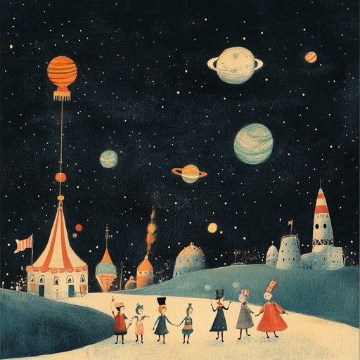 A whimsical soundscape where cosmic synths meet carnival melodies. This track creates an immersive atmosphere of a stellar carnival, filled with oddities and vibrant rhythms, captivating listeners in an enigmatic auditory adventure.