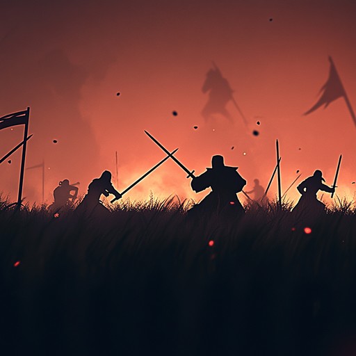 Intense, adrenaline pumping track utilizing heavy percussion to emulate the relentless power and tumult of an ancient battlefield. Fast paced rhythms and escalating sequences reflect the chaos and heroism of warriors locked in combat