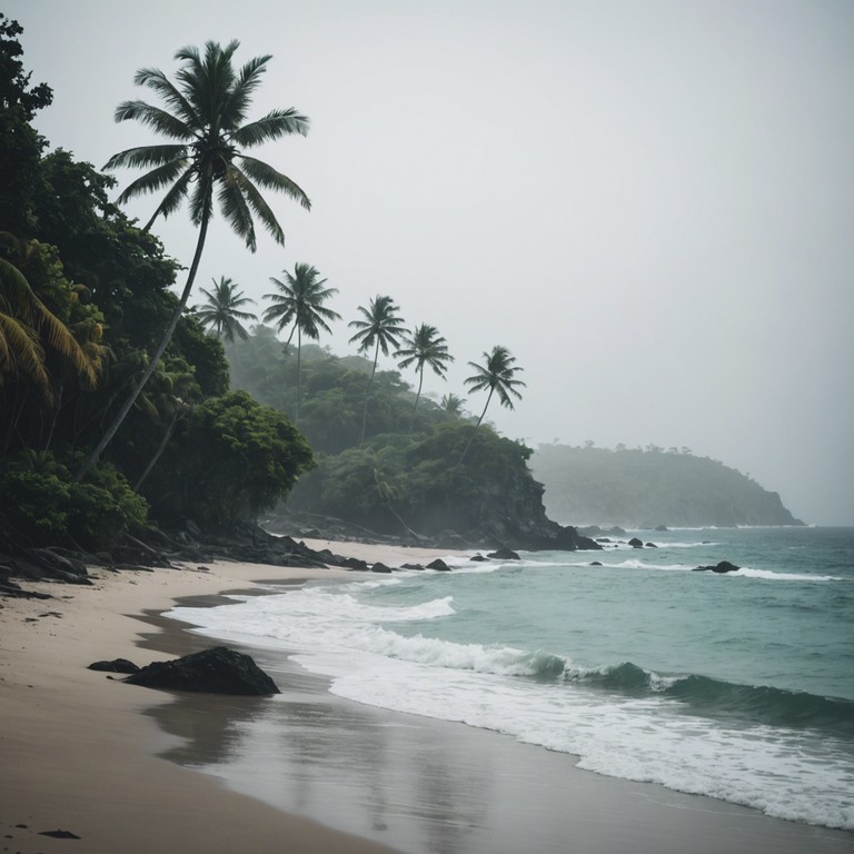 Imagine the gentle sea waves brushing against forgotten shores under a pale moonlight, creating a mesmerizing yet chilly ambiance combined with the organic, heartwarming tones of reggae music. This track would perfectly complement a late evening beach gathering, where stories of lore and spirits are shared.