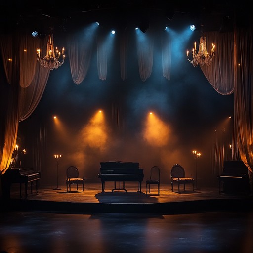 A haunting, yet spirited instrumental piece combining whimsical piano melodies with eerie strings, perfect for a nightmarish circus or dark cabaret setting