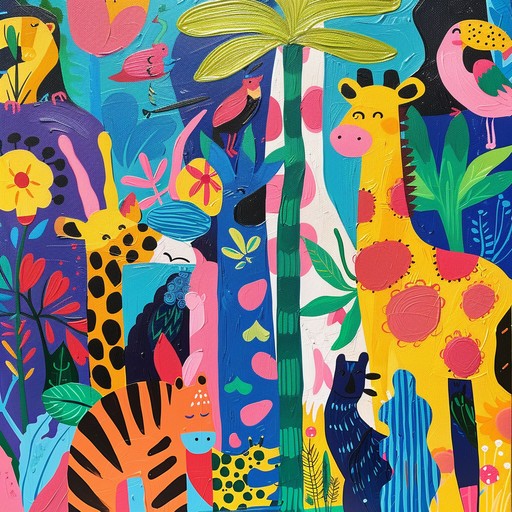 Envision a vibrant procession of jungle animals, each contributing its unique sound to this catchy, upbeat tune. The melody brings together lively flutes, whimsical percussion, and rhythmic guitar to create an infectious and imaginative sonic journey, perfect for children's adventurous playtime and fun.