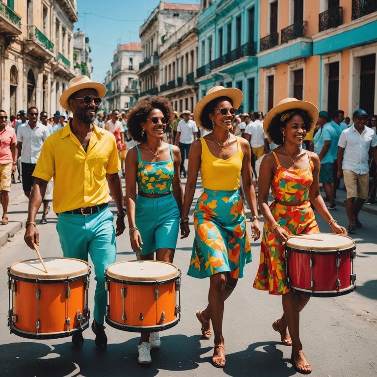 Capturing the heart pounding joy and cultural richness of afro cuban music, this alternative take dives deeper into the intricate rhythms. Here, every conga slap and shake inspires movement, echoing through the vibrant cityscape as the day unwinds into music filled nights.