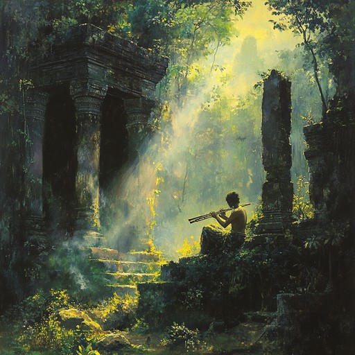 This track evokes a journey back in time to ancient temples where mystical flutes resonate with profound and distant echoes, conjuring images of a world both serene and forgotten. The composition deepens with every note, inviting listeners into a meditative state, walking through ruins reclaimed by nature.