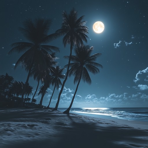 An instrumental lounge track featuring smooth flute melodies over a backdrop of gentle, exotic rhythms. This piece transports listeners to a tranquil, moonlit beach surrounded by swaying palm trees, invoking feelings of relaxation and nostalgia.