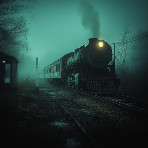 A haunting, midnight journey on a train through desolate landscapes, evoking suspense and tension with every note. Vivid imagery of deserted stations and eerie surroundings fill the composition.