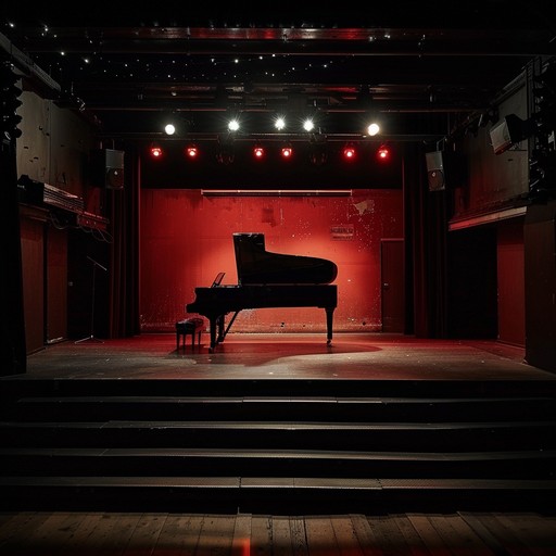 A haunting cabaret piece filled with melancholic melodies capturing the loneliness of a dimly lit evening. The piano plays sorrowful tunes that echo through an empty room, creating a sense of isolation, while subtle strings add depth to the emotional landscape.