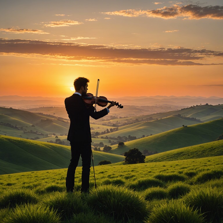 Combining the sophisticated elements of traditional americana with a modern classical approach, twilight over bluegrass hills features intricate string arrangements that intertwine with the soulful essence of rural america. The piece evokes a serene sunset over rolling hills, where the past meets the present in a harmonious blend. This instrumental track uses lush violin melodies to paint a vivid auditory picture of timeless landscapes and heartfelt emotions.