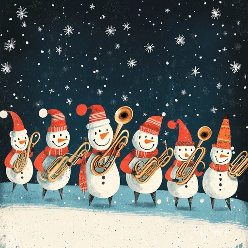 A lively instrumental featuring a tuba leading a whimsical polka tune that brings to life the joy and fun of snowmen celebrating the holidays.