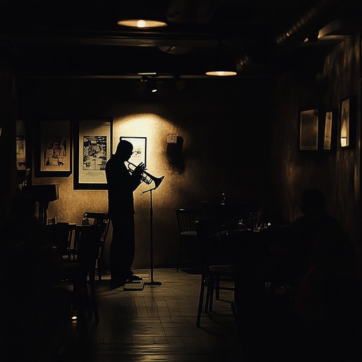 An emotionally charged swing jazz piece featuring a soulful trumpet lead that captures the essence of solitude and midnight reflections in a dimly lit jazz club. The piece is softly dynamic, elicits feelings of nostalgia, and provides a soundtrack for introspective moments.