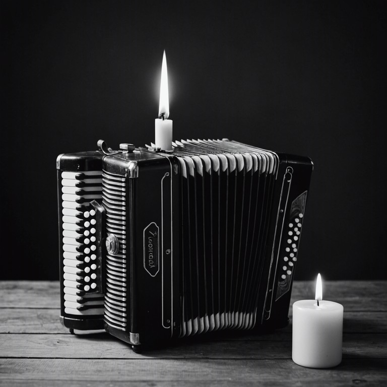 As the moon casts a silver glow over paris, the accordion plays a poignant, nostalgia filled melody, evoking deep emotions of love and loss within the intimate spaces of a hidden cabaret.