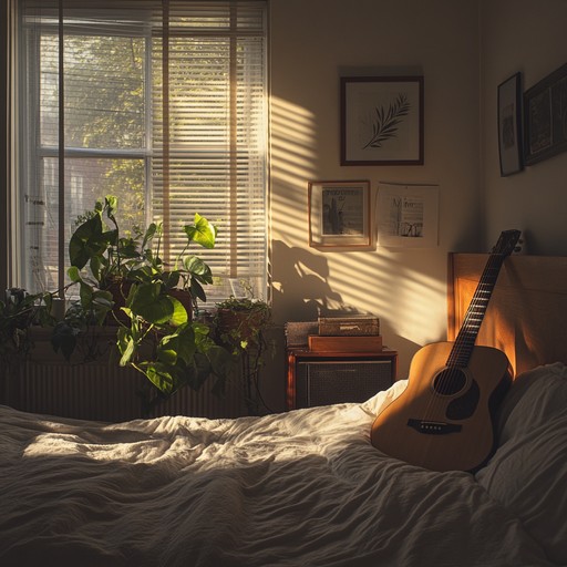 An uplifting instrumental bedroom pop song characterized by gentle guitar strums, warm synths, and a melody that evokes happiness and comfort, perfect for brightening up any morning.