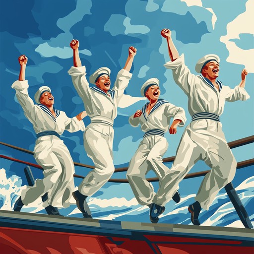 A lively instrumental composition blending traditional russian naval tunes with carefree melodies, capturing the joyous spirit of sailors at sea. The piece features buoyant rhythms and uplifting harmonies that evoke images of sailors dancing on deck under open skies.