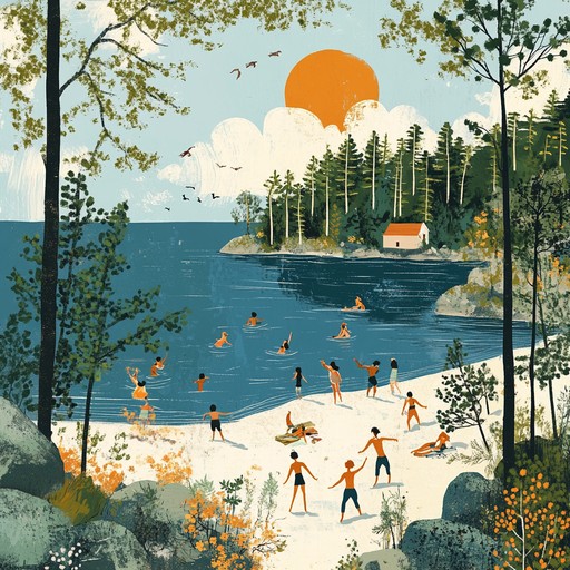 An upbeat and cheerful instrumental suomipop song that radiates the carefree spirit of summer days by the lakeside. Light melodies with a focus on guitar and rhythmic percussion, creating an atmosphere perfect for dancing under the nordic sun.