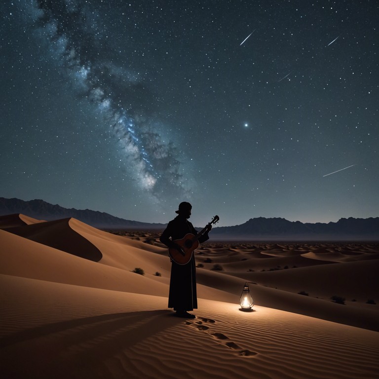 A tranquil composition that evokes feelings of peace and reflection under a vast desert night sky. The track opens with slow, meandering oud melodies that mimic the gentle sway of sand dunes in a faint breeze. Gradually, the piece unfolds with soft, lingering notes that invite listeners to close their eyes and drift into a state of deep relaxation.
