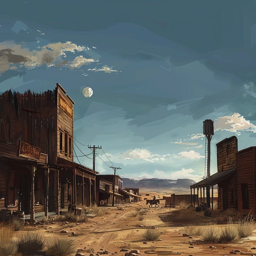 A chilling western track where ghostly echoes mingle with the suspenseful ambience of a deserted, lawless town, bringing forth images of an eternal standoff under a blood red sky.