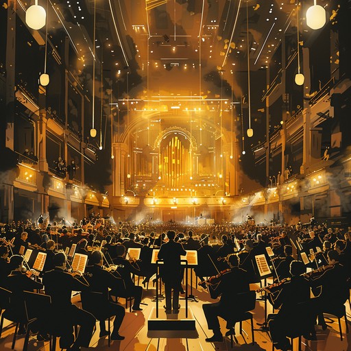 An inspiring orchestral piece featuring a grandiose symphony, with vibrant crescendos, powerful brass sections, and stirring strings. The composition builds dynamically, weaving together melodies that evoke a sense of triumph and grandeur, perfect for celebratory moments.