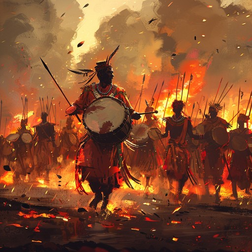 This composition uses raw percussion beats to evoke the atmosphere of warriors on the march, ready for confrontation. The rhythms are assertive and fortifying, blending the traditional sound with an aggressive dynamic to capture the essence of ancient battles