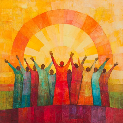 A modern gospel instrumental highlighting a vibrant choir, dynamic rhythms, and ecstatic melodies. It inspires a sense of heavenly joy and spiritual upliftment, ideal for celebratory and inspirational scenes.