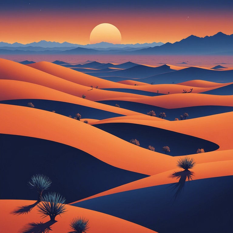 Imagine a lone traveler, inspired by the ancient stories carried by the wind, walking endlessly across moonlit dunes. The sitar's melody accompanies every step, weaving a rich tapestry of sound that resonates with the soul's deep longing for discovery and connection in the vastness of the desert.