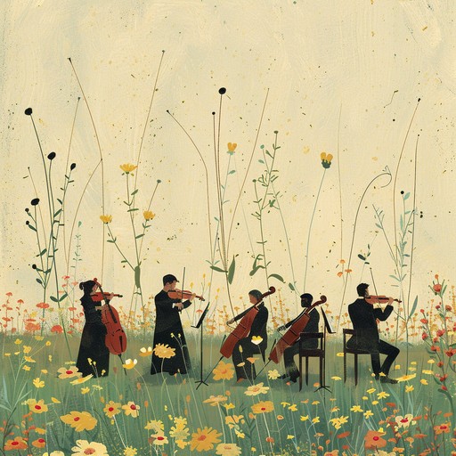 An energetic classical symphony that depicts the renewal of nature, featuring bright strings and fast paced rhythms. The music portrays a vivid, flourishing meadow with dynamic interplay among the instruments.