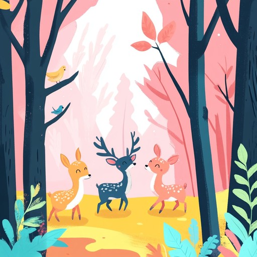 A lively and playful indie track that evokes a whimsical forest scene filled with dancing creatures and joyful melodies. The song features an upbeat tempo, with light hearted guitar strumming, whimsical flute passages, and rhythmic hand claps. This cheerful and carefree song might accompany a frolic through the woods, capturing the essence of nature’s playful charm.