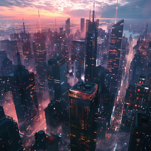 Imagine exploring a vast, futuristic city where technology reigns supreme, bathed in the glow of neon signs and the clamor of distant digital activities. This track embodies the pulse of that cybernetic urban environment, providing a firsthand sonic experience of its vibrant, albeit slightly ominous, rhythms.