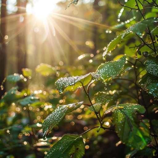 A sweet piano melody intertwined with nature's ambient sounds, aiming to create a peaceful and serene listening experience, reminiscent of the first light of morning dew in a tranquil forest