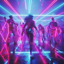 energetic synth track, neon lit cyberpunk celebratory excitement