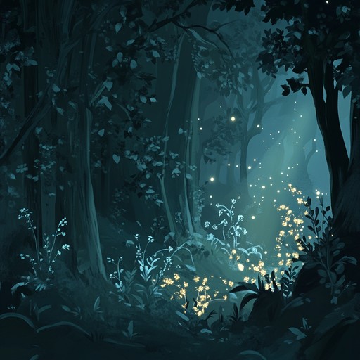 Immerse in a magical soundscape where soft flutters and mysterious harmonies weave through an enchanting forest under the moon's gentle light, invoking a sense of tranquility and wonder