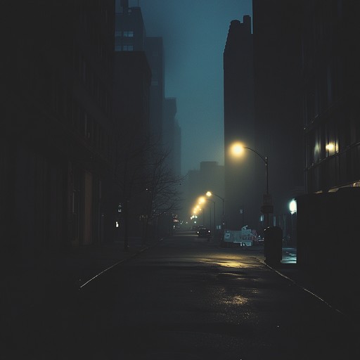 A haunting track with slow, menacing beats capturing the essence of an urban landscape cloaked in shadows. Synth pads create an eerie atmosphere while subtle bass lines resonate with the quiet tension of hidden alleyways, and mechanical sounds evoke an industrial, nocturnal environment.