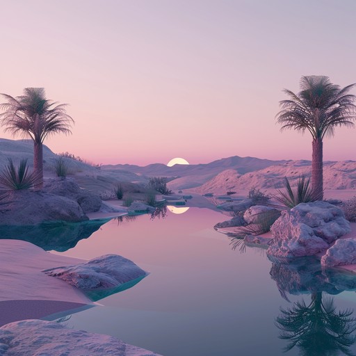 A comforting instrumental piece featuring middle eastern harp and ambient soundscapes, painting an auditory picture of a serene desert oasis at dusk. The track creates a warm, peaceful atmosphere that is comforting and reflective.