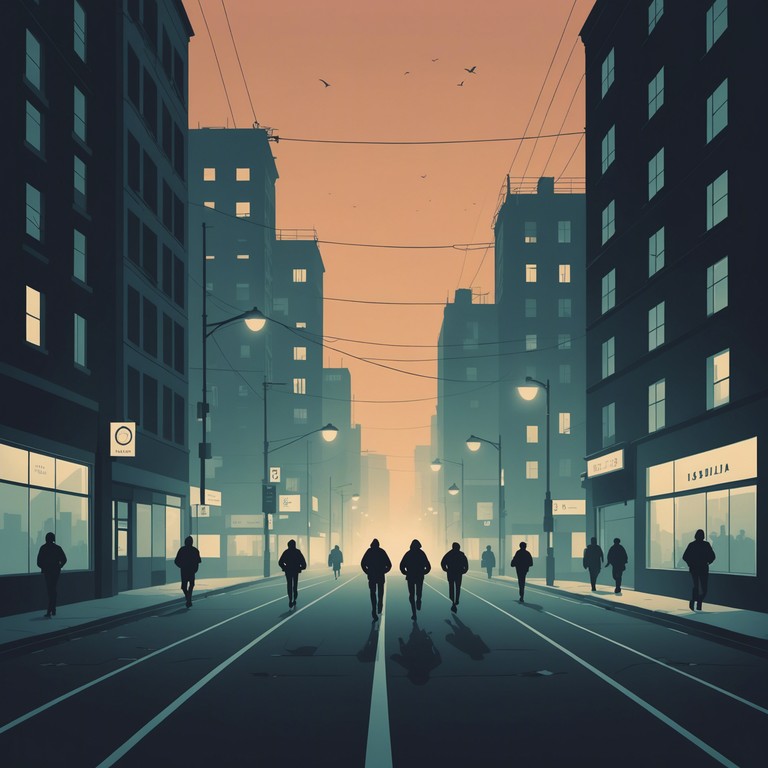 This composition revolves around a high paced, thrilling chase through shadowy, mist covered alleys. The piece uses swift jazz beats portraying urgency mingled with the mystery of a foggy, moonlit night. The music transitions through peaks of suspense and urgency to softer moments, reflecting brief moments of hiding or near captures. Though primarily driven by jazz, the track incorporates subtle elements of suspense film scores, creating a hybrid sound that pulses with intensity and intrigue.