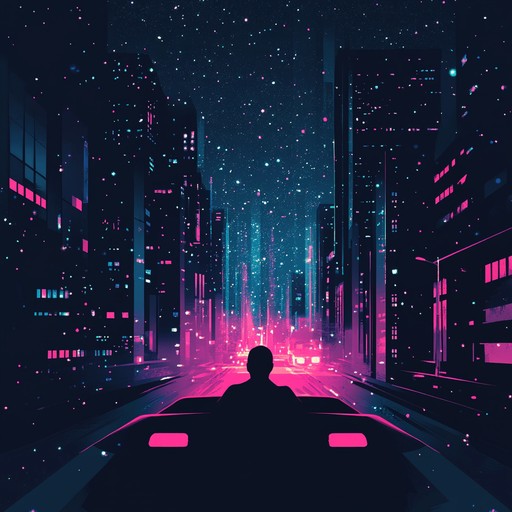 An instrumental synthwave piece featuring groovy rhythms and nostalgic synth melodies reminiscent of 1980s electronic music. With its driving basslines and shimmering synths, the track evokes images of cruising through neon lit city streets at night, blending retro elements with a modern production style.