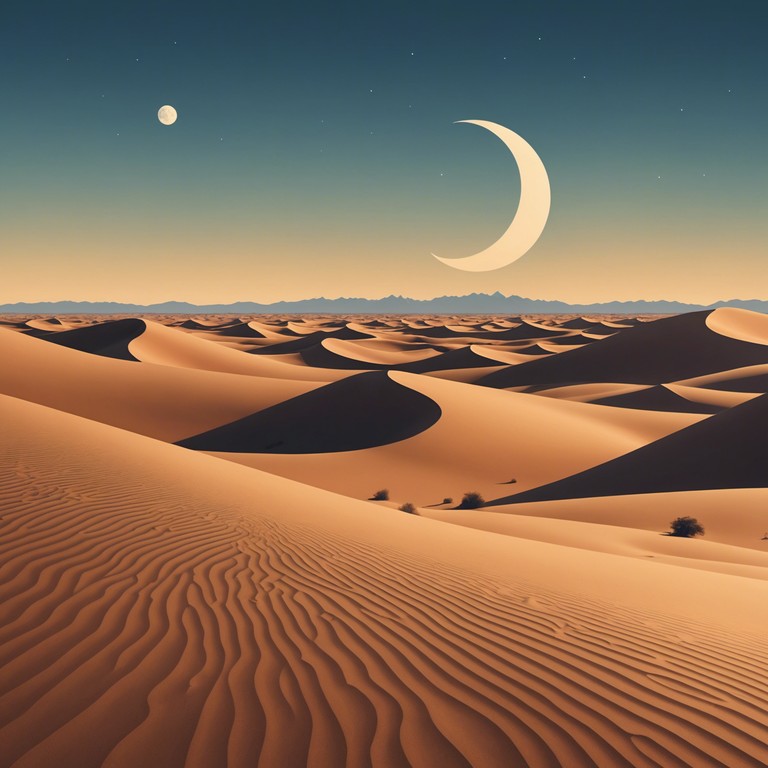 An alternative, yet closely related composition, focuses more directly on the quietude and colossal presence of the desert sands under a starry sky, using similar musical elements to create a peaceful yet curious auditory environment.