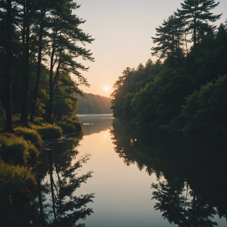 This composition uses the gentle sounds of the sitar complemented by a subtle rhythm of tablas, creating a serene auditory landscape. The music is designed to transport listeners to a calming evening by a river in the indian countryside, as the sun sets and local fauna serenade the night.