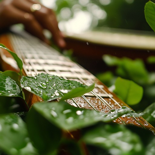 This composition explores the rich and wholesome feeling of sitting under a roof, watching the relentless, life giving monsoon rains fill the world with a song of its own. As the sitar strings resonate, so does the soul of the listener, synced with the rhythmic patter of raindrops.