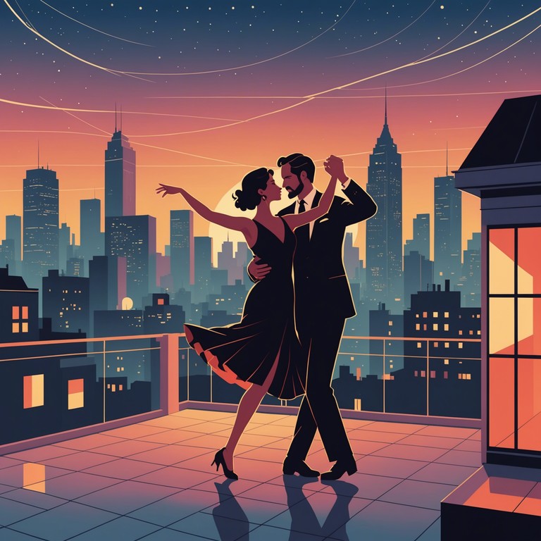 Immerse yourself in an instrumental journey where classical tango and the contemporary pulse of a bustling cityscape intermingle. This arrangement offers an alluring ambience that narrates a tale of urban elegance and secretive whispers exchanged under the neon lights.