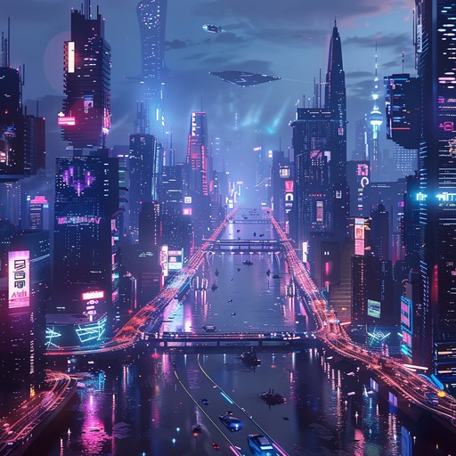 Dive into a vibrant festivity where neon lights dazzle the streets of a futuristic city, with pulsing synths and energetic beats creating a surreal yet exhilarating celebration.