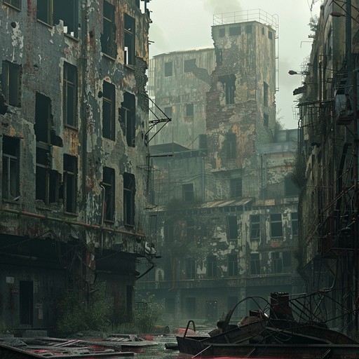 A tense and dark soundtrack that captures the dystopian essence of a city in decay, featuring heavy atmospheric percussion and industrial noise. Distorted elements create an unsettling yet compelling atmosphere.