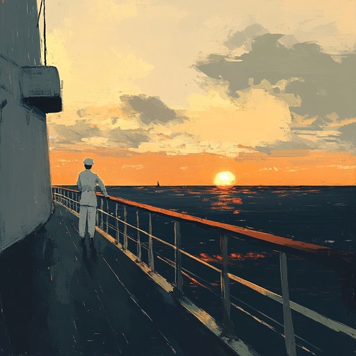 A melancholic instrumental piece capturing the solitude of a sailor in the russian navy, with the sound of waves gently lapping and distant echoes resonating through the vast expanse of the sea, evoking a deep sense of longing and nostalgia.