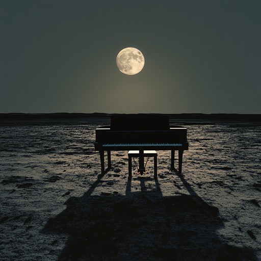 A haunting melody unfolds under the cold moonlight, painting the night with a melancholic tale. The piano keys evoke emotions of sorrow and longing, capturing a heart's somber lament, as shadows dance to the tune's sorrowful beauty.