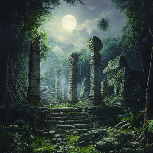 An atmospheric composition blending haunting latin themes with ethereal sounds, guiding listeners through ancient legends and sacred landscapes