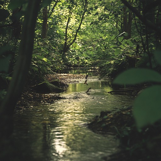 Imagine a serene landscape where only the softest melodies of distant bird calls can be heard over the rhythmic whisper of a flowing stream. This composition uses real bird sounds intertwined with musical elements to create a calming, nature inspired soundscape that encourages relaxation and introspection.